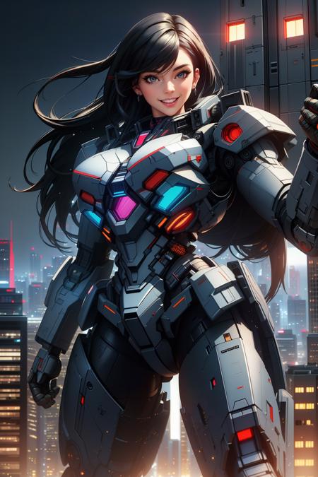 edgMecha wearing edgMecha mecha suit robot suit ((giant woman))