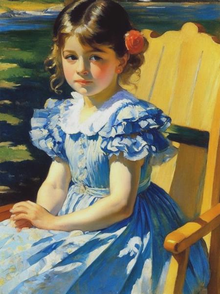 <lyco:MaryCassatt:1.0> a Mary Cassatt painting, a little girl in a blue dress, high definition, high quality