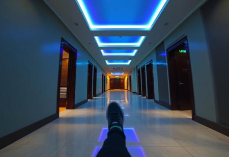 score_9, score_8_up, score_7_up, score_6_up, Ultra-realistic first-person POV video, as if a head-mounted camera races down a brand-new hotel corridor at night, with full physics-driven motion. The hallway is immaculate: smooth, cream-colored walls without blemish, glossy dark wood paneling, and perfectly aligned polished tile floors that reflect every flicker of light. Ceiling-mounted LED panels pulse softly in alternating teal and violet phosphorescent hues, casting an otherworldly glow across the corridor. Every guest room door stands ajar, each revealing a glimpse of something immaculate or slightly messy.
The camera’s movement is governed by a physics simulation: each footfall produces a realistic head-bob and inertial sway. When the runner’s shoe contacts the tile, the view shifts slightly—micro-jolts, subtle vertical displacement, and gentle lateral drift—mirroring the nuances of uneven pace. Tiny dust motes, recently disturbed by maintenance, float for an instant in the scented air before settling.
Placed with clinical precision: a sleek housekeeping trolley with stainless steel rails and crisply folded white linens; a single designer rolling suitcase paused mid-tilt beside a gleaming room number plaque.
The atmosphere merges Liminal Space aesthetics with creeping kenophobia
Render in 4K ultra-realism with dynamic LED flicker, subtle CRT scanlines, depth-of-field and motion blur, plus physics-based camera bobbing to intensify the uncanny, hyper-real tension.