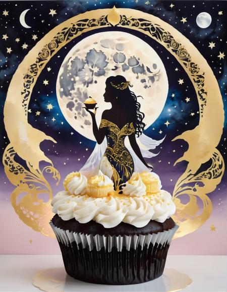 The Moon Goddess's Favorite Cupcake <lora:SDXLStencilStyleFAE:0.8> stencil style,