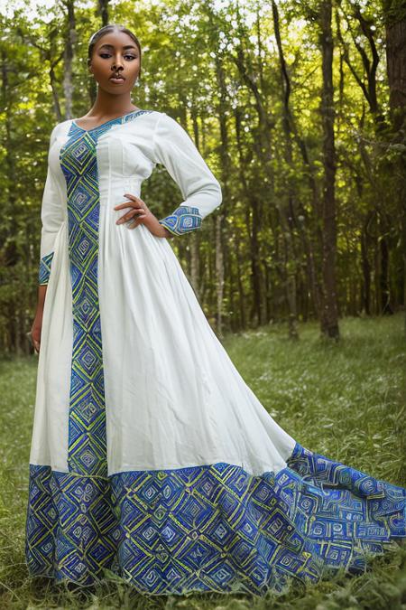 masterpiece, best quality, portrait of meganv1 wearing  a white kemis with blue and green designs on it in a wooded meadow , Canon EOS 5D Mark IV <lora:detail_slider_v4:1> <lora:meganv1:.5> <lora:habeshaq:.7>