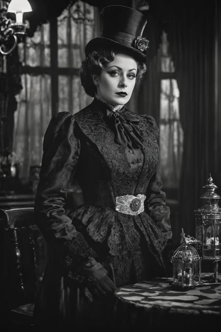 victorian chilling freak show, analog photo, b&w, monochromatic, heavy shadows,film noir,hyperdetailed,4k,hyperrealistic,professional