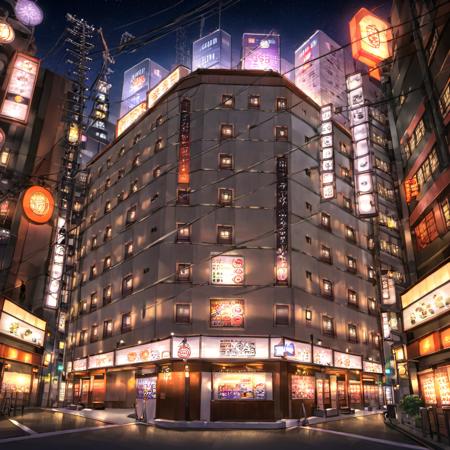 best quality, ultra-detailed, illustration,
juso, lovehogai, scenery, japan, night, sign, outdoors, building, sky, road, city, power lines, street, lamppost, night sky, neon lights, light, utility pole, road sign, cityscape, english text,
<lora:lovehogai_juso_SDXL_V1:1>