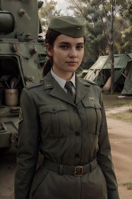 greencod Short hair,  ponytail, military uniform, military cap