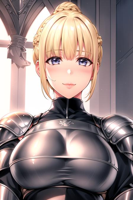 Simple White Background,
shirt,tie,corset,skirt,long sleeves,Armor,shoulder armor, armored dress, armored boots,
<lora:Tatiana_Kalinina_Isekai_Harem-KK77-V1:0.7>,
bangs, blonde hair, blunt bangs,Blue_eyes,(Hair_bun:1.3),(short hair:1.5), braid,
<lora:Oda_Non_Style-KK77-V2:0.3>,<lora:more_details:0.1>,
1 girl, 20yo,Young female,Beautiful Finger,Beautiful long legs,Beautiful body,Beautiful Nose,Beautiful character design, perfect eyes, perfect face,expressive eyes,perfect balance,
looking at viewer,(Focus on her face),closed mouth, (innocent_big_eyes:1.0),(Light_Smile:0.3),
official art,extremely detailed CG unity 8k wallpaper, perfect lighting,Colorful, Bright_Front_face_Lighting,White skin,
(masterpiece:1.0),(best_quality:1.0), ultra high res,4K,ultra-detailed,
photography, 8K, HDR, highres, absurdres:1.2, Kodak portra 400, film grain, blurry background, bokeh:1.2, lens flare, (vibrant_color:1.2),professional photograph,
(Beautiful,large_Breasts:1.4), (beautiful_face:1.5),(narrow_waist),