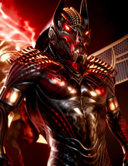 Set Gods of Egypt muscular robot mecha sleek metal body glowing red eyes enhanced body glowing hot metal body wings night time alternative design shendyt destroyed temple temple forge palace flying