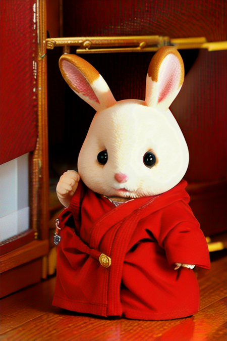 sylvanianfamilies, rabbit, cute, wearing red robe, <lora:sylvanianfamilies-768x768-mix-ReVAnimated:0.7>