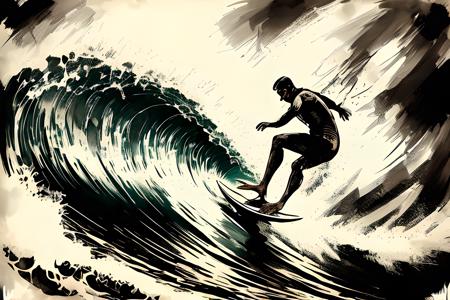 ink_style ,  a man surfing <lora:InkStyle:1>