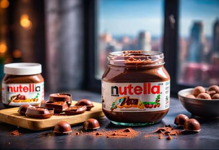 above view,
food, food porn, focus on food, (nutella:1.5), ad photography, promotional photography, soft lighting, natural lighting, window lighting , cinematic lighting, bokeh,  minimal professional photography, soft lighting,bright lighting, vibrant colors, 8k, RAW, kitchen counter, deep depth of field, 
 <lora:Food_Photography_-_Dark:0.6>