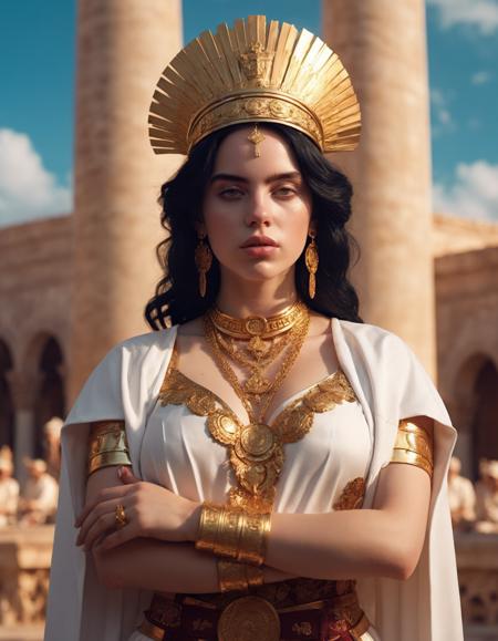 cinematic photo (((ohwx woman))) as a roman queen, fantasy, intricate, artstation, full body, concept art, smooth, sharp focus by huang guangjian and gil elvgren and sachin teng, 8 k   <lora:billie_dh128_lora_v2:1.1> . 35mm photograph, film, bokeh, professional, 4k, highly detailed