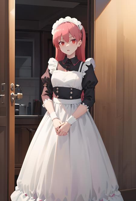 (masterpiece:1.2), (best quality:1.15), extremely detailed, perfect lighting, [maid costume: maid: maid white and blank: 1.3], (alternate costume:1.2),, tsukasa, 1girl, solo, <lora:[Anime] Tsukasa Tokinawa B:0.8>