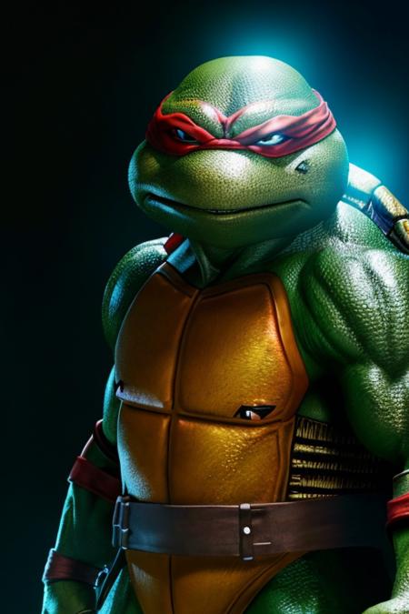 <lora:TMNTRaphael-10:0.8>(RAW photo, real life, absurdres, high quality, photorealistic, detailed, realistic:1.3), (solo:1.3), a high resolution photo of a TMNTRaphael, comic book art, illustration, a teenage mutant ninja turtle with a red bandana mask with eye-holes standing in a dark room with a light shining on him, cinematic, atmospheric, 8k, realistic lighting, shot by Hassleblad H6D, Zeiss, Kodachrome, nikon, 50mm 1.2 lens, Octane Render, ultra realistic, realistic lighting, photorealistic, photorealism, photoreal, unreal engine 5, Adobe After FX, highly detailed, intricate detail