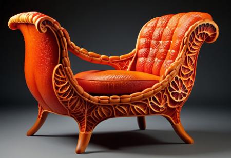 Fancy Arm chair in blood orange style, detailed, high quality, vibrant colors
