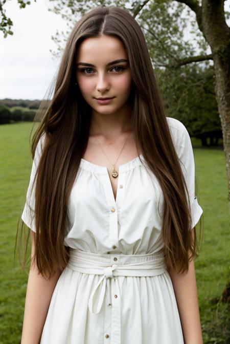 (A waist up portrait) of a young beautiful British girl. This classic photo reflects the traits of her country. soft natural skin, casual pose, ultra detailed photograph, outdoors, noon time, high contrast, looking at viewer<lora:lar:0.6>
