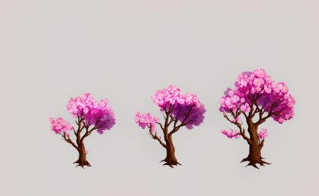 plant growth process, reference table, no man, peach blossom, white background, tree, simple background, branches, flowers, pink flowers, growth stages of peach blossom tree,<lora:zhiwushengzhang:1>,