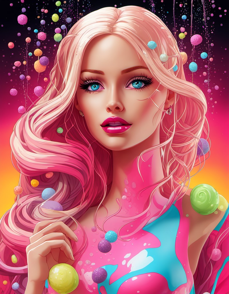 barbie doll, style of chalkdust, 1girl, fully soaked in candy, in style of Jenny Sabin, immersive, textile-driven, (((wet ...