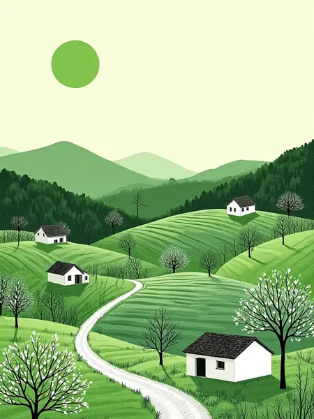 D_Green Pastoral Painting_Rural Scene Generation