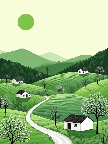 D_Green Pastoral Painting_Rural Scene Generation v1.0