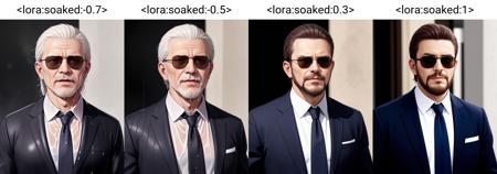 <lora:soaked:-0.7>, soaked, old man, white shirt, necktie, beard, black suits, sunglasses