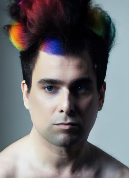 portrait of sks man by Flora Borsi, style by Flora Borsi, bold, bright colours, rainbow Mohawk haircut, ((Flora Borsi)), <lora:calamardo:1.25>