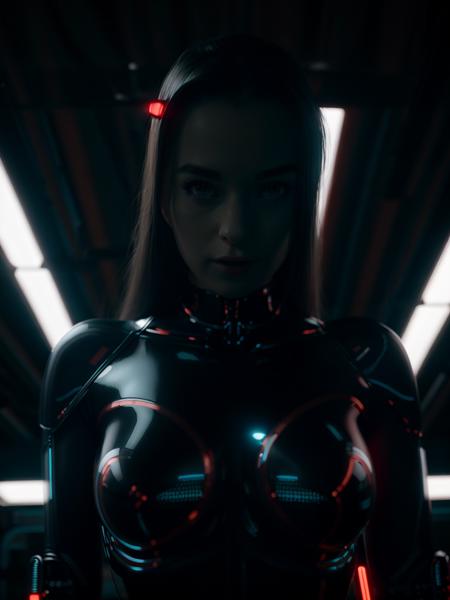 High detail RAW color Photo of(MilenaAngel:1), (to8contrast style), woman,  cybernetic enhancements, sleek bodysuit, futuristic laboratory, science fiction photography, Dan Winters, otherworldly, surreal, imaginative, dark, moody, high concept.