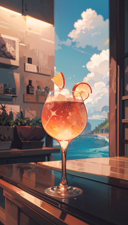 cocktailworld, no humans, scenery, summer,  sky, cloud,   blurry background, 
masterpiece, best quality, ultra detail, 



 <lora:CocktailWorld:0.4>