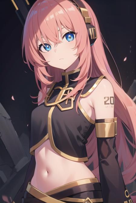 lukamegurine, <lora:lukamegurinetest:1>,
luka megurine, blue eyes, headphones, long hair, pink hair,
BREAK arm warmers, armband, bare shoulders, black shirt, black skirt, crop top, midriff, navel, shirt, shoulder tattoo, single arm warmer, skirt, tattoo,
BREAK looking at viewer,
BREAK outdoors, city,
BREAK <lora:GoodHands-vanilla:1>, (masterpiece:1.2), best quality, high resolution, unity 8k wallpaper, (illustration:0.8), (beautiful detailed eyes:1.6), extremely detailed face, perfect lighting, extremely detailed CG, (perfect hands, perfect anatomy),