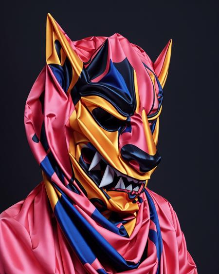 ritual mask ,  a woman with pink hair and a colorful scarf , <lora:Ritual_Mask_SD15:0.75>