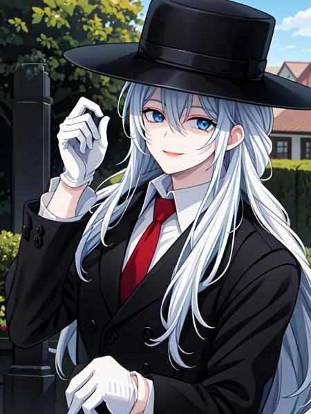 Shirogane long hair single braid hat ferora coat necktie gloves