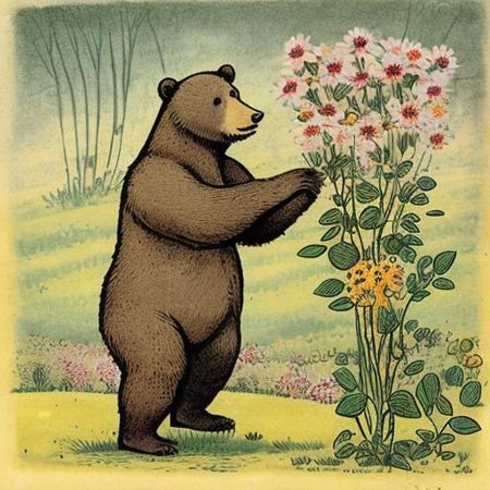 a bear picks flowers for his mother, kidbooks style