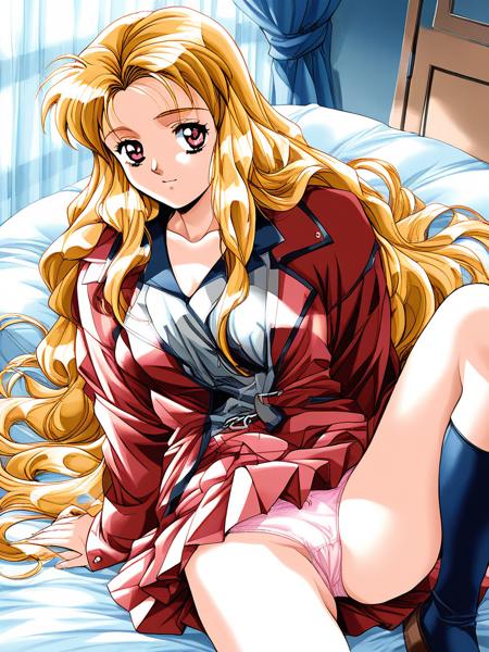 MaijimaKaren, long hair, blonde hair, breasts, pink eyes,red eyes, very long hair,