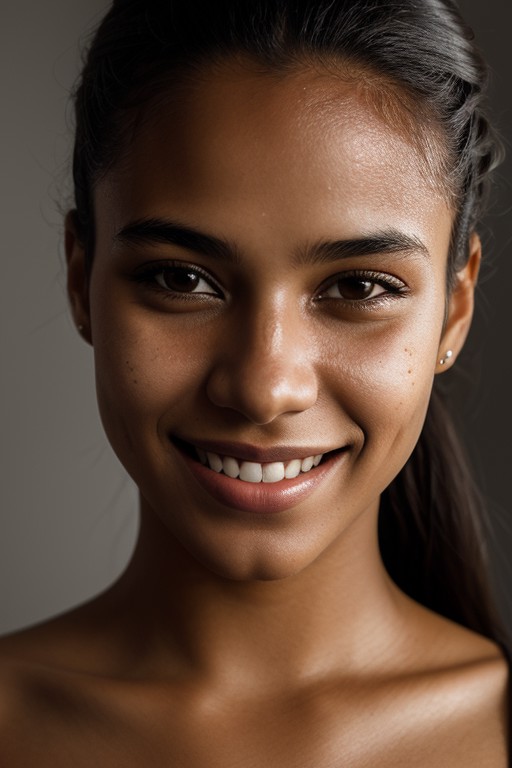 complete portrait photo of a young Brazilian woman, smiling, skin pore, dramatic lighting, ambient occlusion, high detail,...