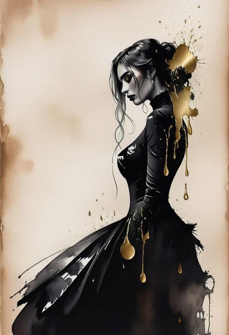 RAW profile photo, close-up, dark atmosphere, crying with tears made of gold, masterpiece, cinematic film still of a blonde beautiful woman, detailed skin, freckles ,eyeliner, dark lipstick, black lace turtleneck dress, tack sharp focus on eyes, Sensual, lustful, seductive,  intricate, ultra detailed, 8k, <lora:MS_DitavT_V1_32:0.6>