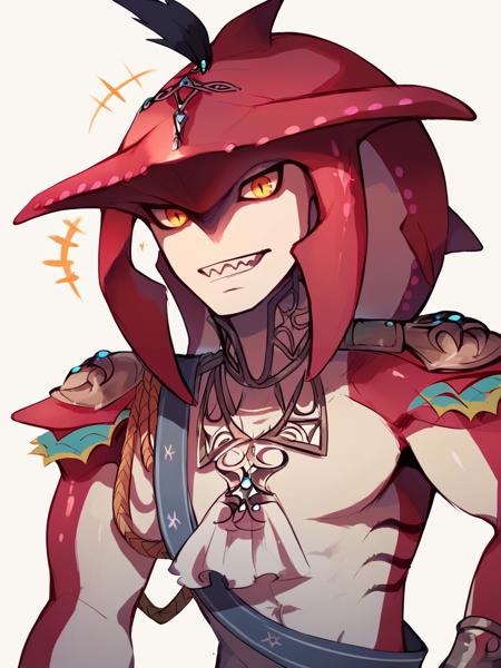 prince sidon, zora, 1boy, solo, yellow eyes, sharp teeth,