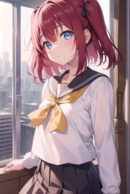 rubykurosawa, <lora:rubykurosawa-lora-nochekaiser:1>, 
ruby kurosawa, aqua eyes, medium hair, red hair, two side up, twintails, (flat chest:1.2), 
BREAK black socks, bow, bowtie, brown footwear, buttons, grey sailor collar, grey skirt, loafers, long sleeves, miniskirt, pleated skirt, sailor collar, school uniform, serafuku, shirt, shoes, skirt, uranohoshi school uniform, white shirt, winter uniform, yellow bow, yellow bowtie,
BREAK looking at viewer, 
BREAK indoors, classroom, 
BREAK <lyco:GoodHands-beta2:1>, (masterpiece:1.2), best quality, high resolution, unity 8k wallpaper, (illustration:0.8), (beautiful detailed eyes:1.6), extremely detailed face, perfect lighting, extremely detailed CG, (perfect hands, perfect anatomy),