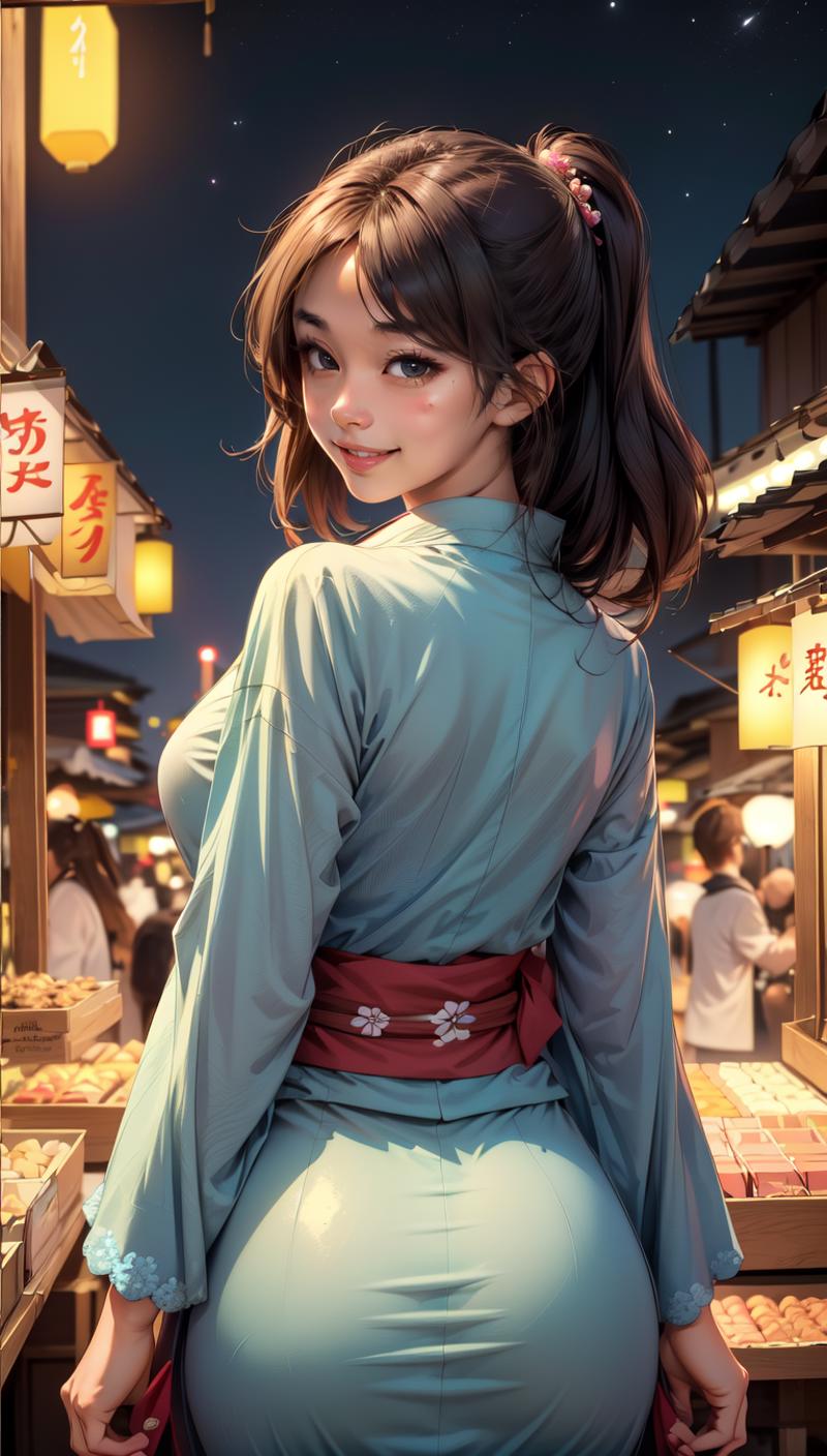 Anime-style art of a woman in a blue robe with a red belt.