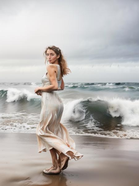 wet on wet watercolor painting of (windy, gale force winds, hurracaine:1.3), huge waves, ocean spray, stormclouds,full length of j3nn1f3r8  j3nn1f3r8 walking on a rocky beach, looking at viewer, wearing a floral halter neck dress, (big breasts:1.3), tiny waist, narrow hips, small ass, wet dress plastered to body,  <lora:j3nn1f3r8_v6-000005:1><lora:cleavage:-2>  <lora:niji-watercolor02:1> cinsdia