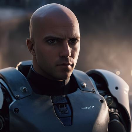 cinematic film still of  <lora:perfection style:0.9>
 <lora:Alita:1>
In futuristic 2563 a cyborg huge big bald man in a suit holding a gun,solo,1boy,male focus,dark-skinned male,helmet,robot,science fiction,realistic,bald,cyborg,cyberpunk,detailed,real,different,unique,cinematic,dramatic,concept art,filmic,Battle Angel style , big eyes, shallow depth of field, vignette, highly detailed, high budget, bokeh, cinemascope, moody, epic, gorgeous, film grain, grainy