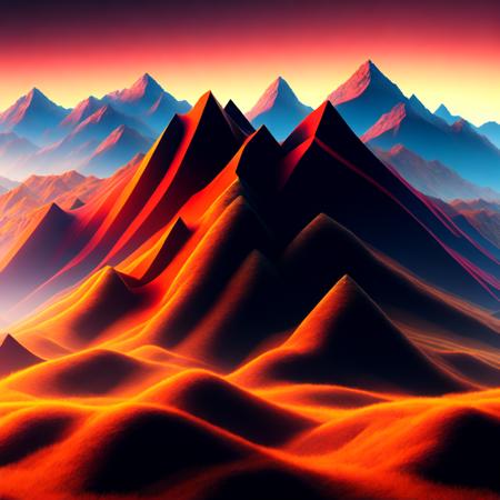 (PrismaHills:1) a computer generated image of a mountain range with mountains in the background <lora:PrismaHills_LoraBooth:1>