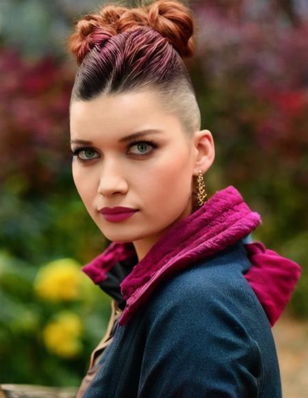 portrait photo of afra_saracoglu, a model by Flora Borsi, style by Flora Borsi, bold, bright colours, Mohawk haircut, ((Flora Borsi))
 <lora:afra4ep:1.2>  <lora:add_detail:0.5>,