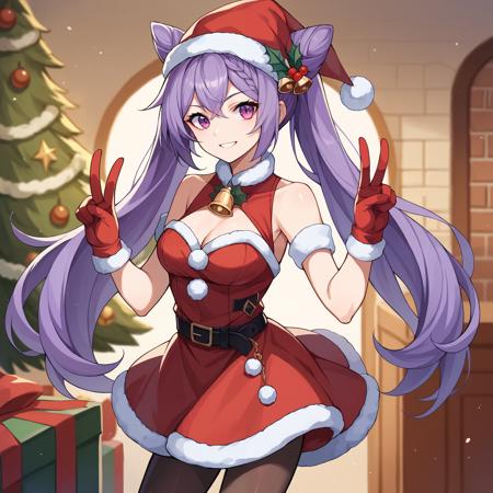 keqingdef, purple hair, cone hair bun, purple eyes, long hair, double bun, braid, twintails, hair ornament, neck tassel, purple dress, frilled dress, detached sleeves, sleeveless, bare shoulders, frilled skirt, purple skirt, purple gloves, black pantyhose, keqingcs, purple hair, cone hair bun, purple eyes, long hair, double bun, braid, twintails,