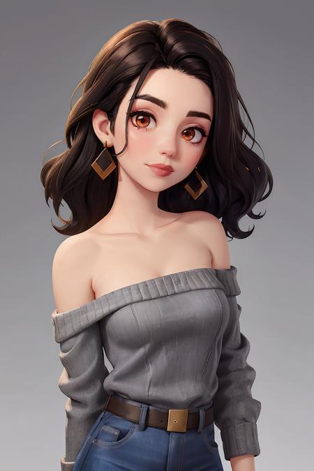 adelaide_kane, long hair, athletic body, symmetrical eyes,
light blue off-shoulder top, grey jeans, earrings, detailed skin, BREAK black lipstick, lipstick, black makeup,
portrait, headshot, head shot, HD, solid white background, realistic, proportionate body, 
<lora:Adelaide_Kane:0.8>, <lora:breastsizeslideroffset:-0.3>