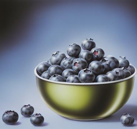 airbrush surrealism <lora:airbrush surrealism:0.8> pile of blueberries, oil painting on canvas