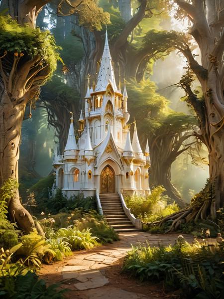 cinematic film still ethereal fantasy concept art of a masterpiece realistic landscape photo, a magnificent white and golden high_elf palace and mage tower in enchanted forest, day, far distance shot, sfw . magnificent, celestial, ethereal, epic, majestic, magical, fantasy art, cover art, dreamy . shallow depth of field, vignette, highly detailed, high budget, bokeh, cinemascope, moody, epic, gorgeous, film grain, grainy