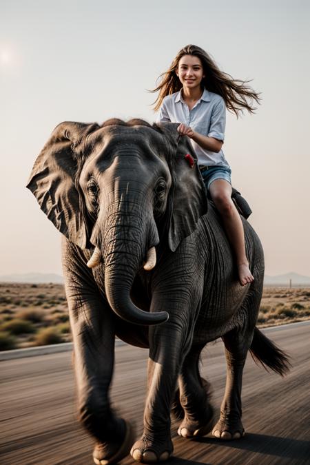 full body,photo of a 18 year old girl,riding on a elephant,running,happy,looking at viewer,ray tracing,detail shadow,shot on Fujifilm X-T4,85mm f1.2,sharp focus,depth of field,blurry background,bokeh,lens flare,motion blur,<lora:add_detail:1>,