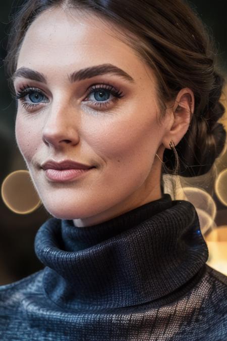 a naturally beautiful woman, in a turtleneck sweater, perfect winter night, (((close up))), head shot, [candid:0.5, amateur:0.5], 8K, RAW, UHD, perfect face, stunning clear eyes, [perfect smile]  <lora:jessicaBrownFindlay:1>