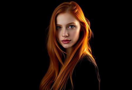 woman, ginger hair, long hair,
black background, orange backlight, volumetric backlight,
16k, HDR, best quality, best resolution, extremely detailed, masterpiece, absurdres, realistic, 
full body shot,