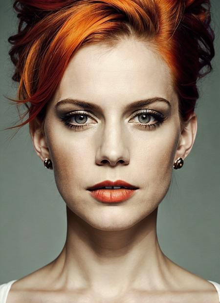 portrait of sks woman by Flora Borsi, style by Flora Borsi, bold, bright colours, orange Mohawk haircut, ((Flora Borsi)), <lora:lora_annachlumsky_v1_from_v1_160:1>