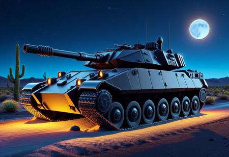 vibrant colors, shiny_skin, prefect lighting, detailed image, snoozing, masterpiece, best quality, highly detailed, ultra quality, 3DMM, 
((ObsidianSand, Obsidian, Sand), 
(Armored vehicle, tanks), 
On the road, outdoors, neon lights, glowing, desert, cactus, tree, night, moon, moonlight,