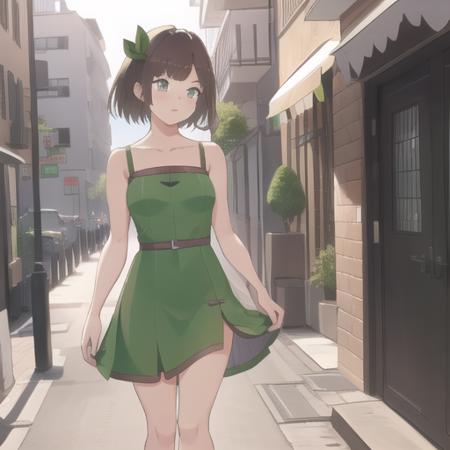 <lora:happa-06:1>, h4pp4, 1girl, short hair, green loincloth, street